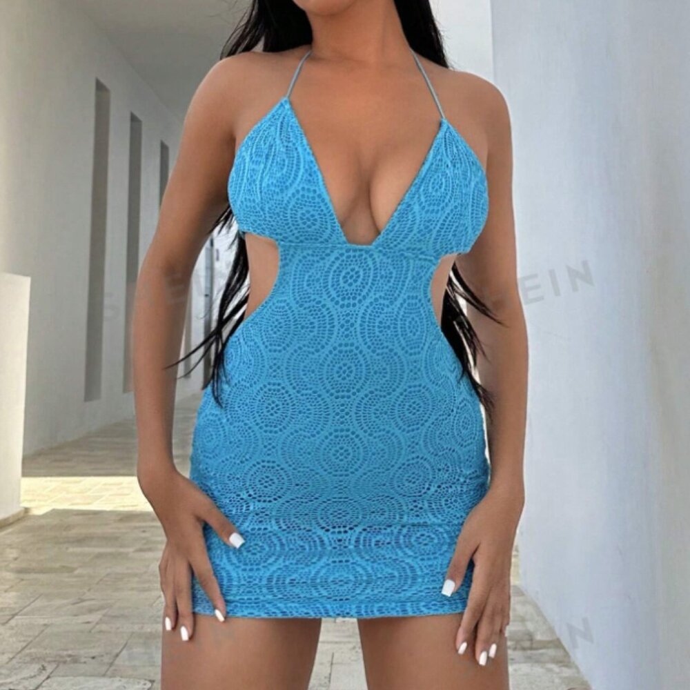 Sexy blue cut-out mini dress